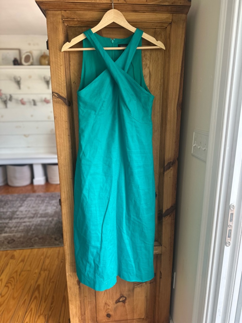 Banana Republic Teal Midi Dress Linen Blend Size 6